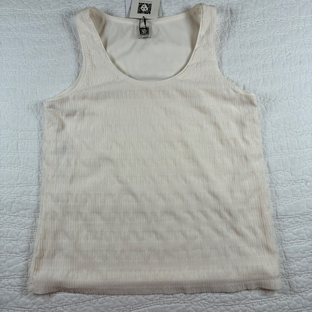 NWT Anne Klein Tank Top Small Textured Crinkle Scoop Neck Ivory Layering Capsule